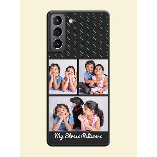 Cross Dotted Pattern with 2 Image Holder on Personalised Space Black Soft Matte Cases - Galaxy S21 Cross Dotted Pattern with 2 Image Holder on Personalised Space Black Soft Matte Cases - Galaxy S21