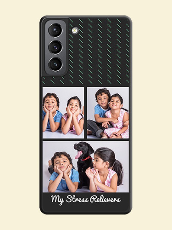 Cross Dotted Pattern with 2 Image Holder  on Personalised Space Black Soft Matte Cases - Galaxy S21