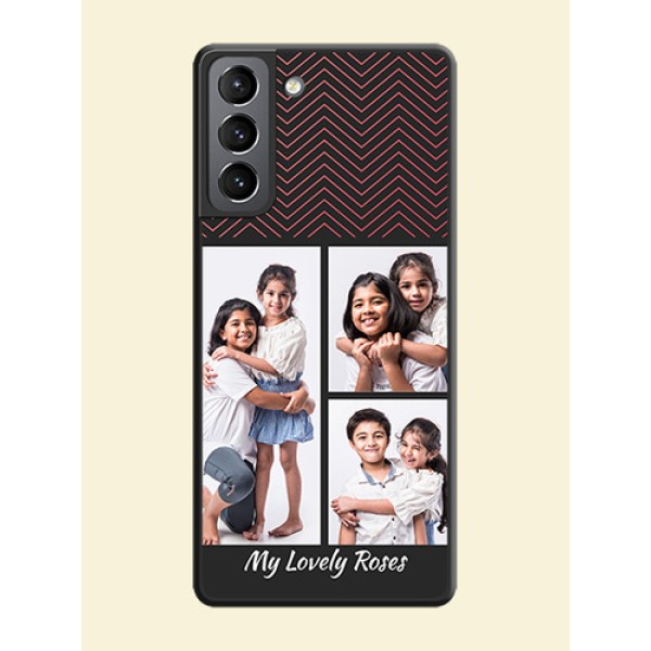 Wave Pattern with 3 Image Holder on Space Black Custom Soft Matte Back Cover - Galaxy S21 Wave Pattern with 3 Image Holder on Space Black Custom Soft Matte Back Cover - Galaxy S21
