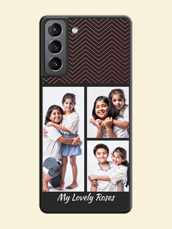 Wave Pattern with 3 Image Holder on Space Black Custom Soft Matte Back Cover - Galaxy S21