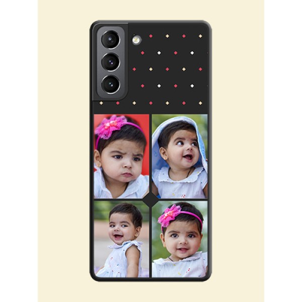 Multicolor Dotted Pattern with 4 Image Holder on Space Black Custom Soft Matte Phone Cases - Galaxy S21 Multicolor Dotted Pattern with 4 Image Holder on Space Black Custom Soft Matte Phone Cases - Galaxy S21