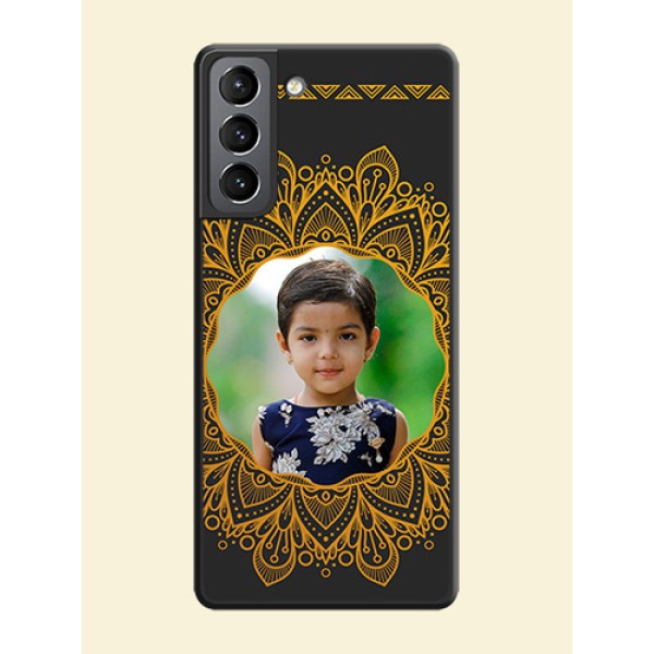 Round Image with Floral Design on Photo on Space Black Soft Matte Mobile Cover - Galaxy S21 Round Image with Floral Design on Photo on Space Black Soft Matte Mobile Cover - Galaxy S21