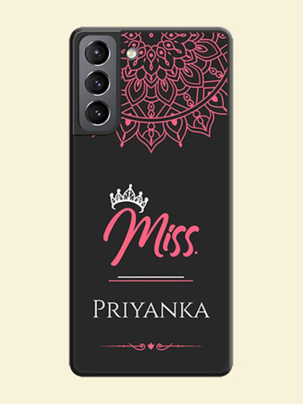 Mrs Name with Floral Design on Space Black Personalized Soft Matte Phone Covers - Galaxy S21