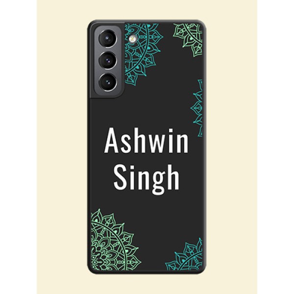 Your Name with Floral Design on Space Black Custom Soft Matte Back Cover - Galaxy S21