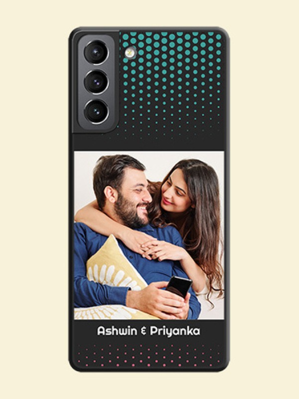 Faded Dots with Grunge Photo Frame and Text on Space Black Custom Soft Matte Phone Cases - Galaxy S21