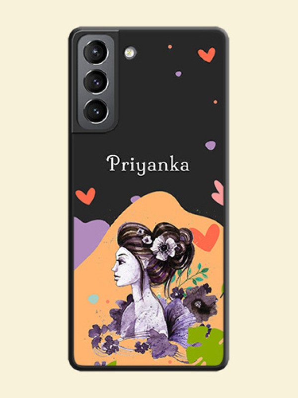 Namecase For Her With Fancy Lady Image On Space Black Personalized Soft Matte Phone Covers -Samsung Galaxy S21