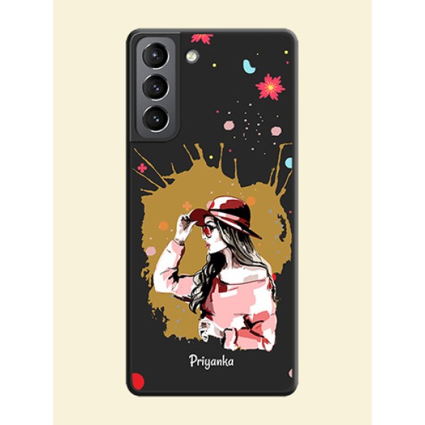 Mordern Lady With Color Splash Background With Custom Text On Space Black Personalized Soft Matte Phone Covers -Samsung Galaxy S21