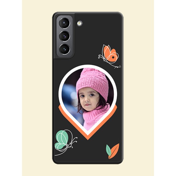 Upload Pic With Simple Butterly Design On Space Black Personalized Soft Matte Phone Covers -Samsung Galaxy S21 Upload Pic With Simple Butterly Design On Space Black Personalized Soft Matte Phone Covers -Samsung Galaxy S21