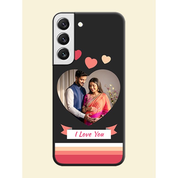 Love Shaped Photo with Colorful Stripes on Personalised Space Black Soft Matte Cases - Galaxy S22 5G