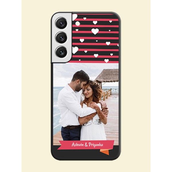 White Color Love Symbols with Pink Lines Pattern on Space Black Custom Soft Matte Phone Cases - Galaxy S22 5G White Color Love Symbols with Pink Lines Pattern on Space Black Custom Soft Matte Phone Cases - Galaxy S22 5G