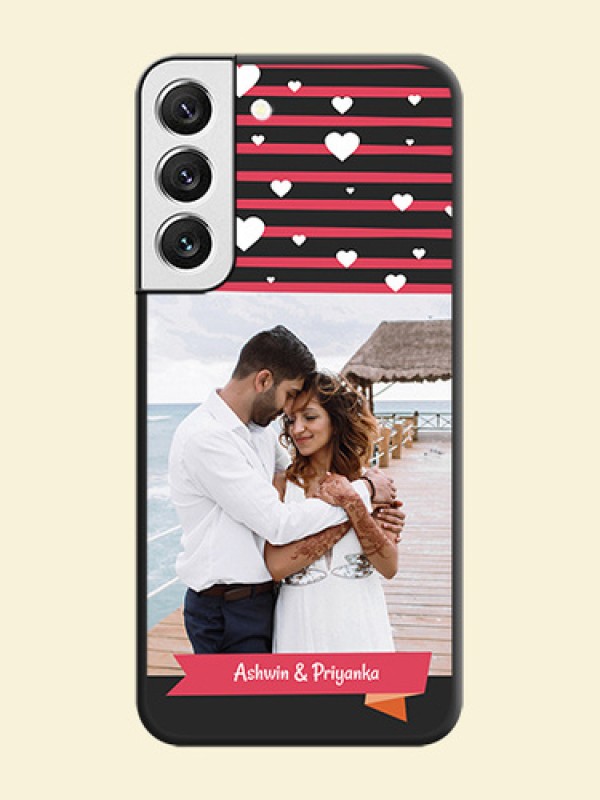 White Color Love Symbols with Pink Lines Pattern on Space Black Custom Soft Matte Phone Cases - Galaxy S22 5G