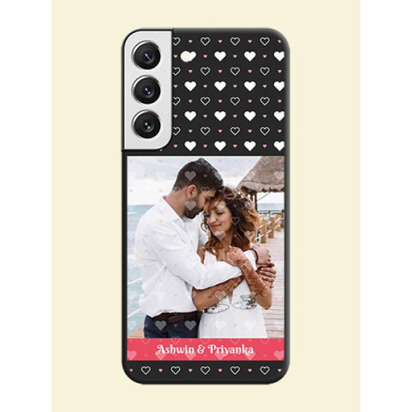 White Color Love Symbols with Text Design on Photo on Space Black Soft Matte Phone Cover - Galaxy S22 5G White Color Love Symbols with Text Design on Photo on Space Black Soft Matte Phone Cover - Galaxy S22 5G