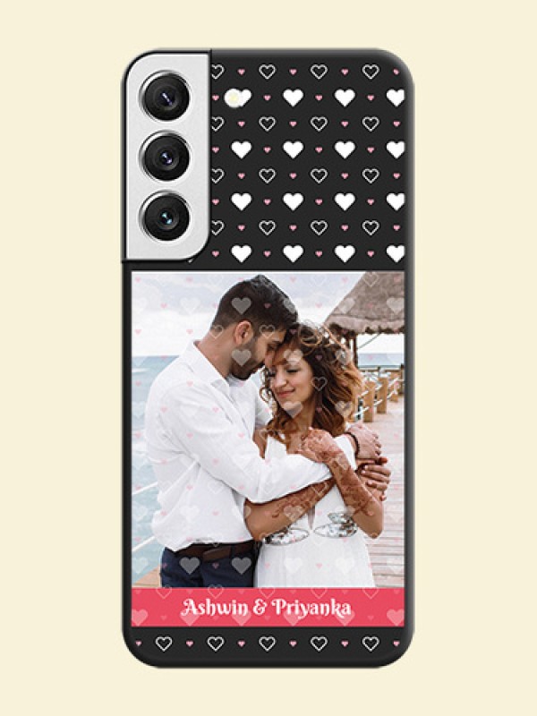 White Color Love Symbols with Text Design on Photo on Space Black Soft Matte Phone Cover - Galaxy S22 5G
