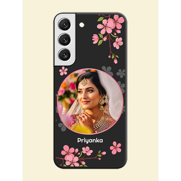 Round Image with Pink Color Floral Design on Photo on Space Black Soft Matte Back Cover - Galaxy S22 5G Round Image with Pink Color Floral Design on Photo on Space Black Soft Matte Back Cover - Galaxy S22 5G
