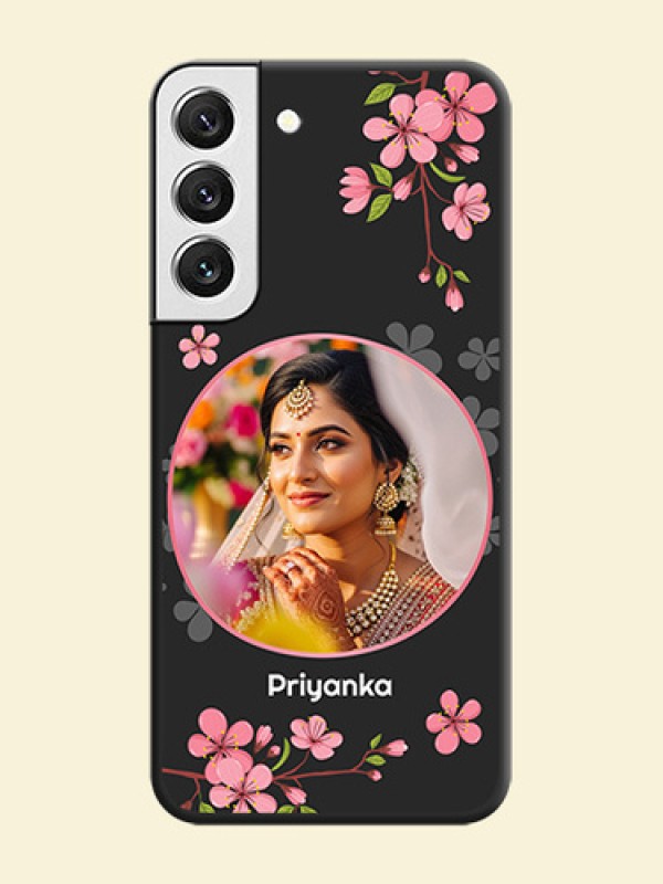 Round Image with Pink Color Floral Design on Photo on Space Black Soft Matte Back Cover - Galaxy S22 5G