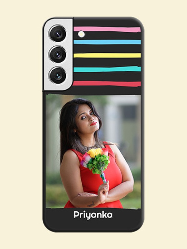 Multicolor Lines with Image on Space Black Personalized Soft Matte Phone Covers - Galaxy S22 5G