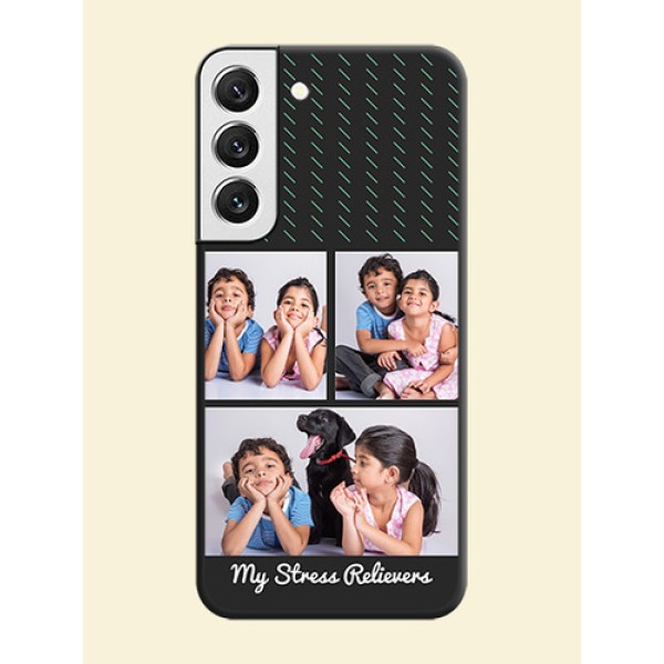 Cross Dotted Pattern with 2 Image Holder on Personalised Space Black Soft Matte Cases - Galaxy S22 5G Cross Dotted Pattern with 2 Image Holder on Personalised Space Black Soft Matte Cases - Galaxy S22 5G