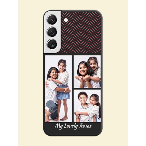 Wave Pattern with 3 Image Holder on Space Black Custom Soft Matte Back Cover - Galaxy S22 5G Wave Pattern with 3 Image Holder on Space Black Custom Soft Matte Back Cover - Galaxy S22 5G