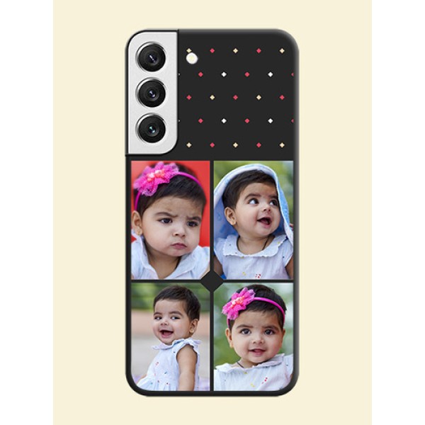 Multicolor Dotted Pattern with 4 Image Holder on Space Black Custom Soft Matte Phone Cases - Galaxy S22 5G Multicolor Dotted Pattern with 4 Image Holder on Space Black Custom Soft Matte Phone Cases - Galaxy S22 5G
