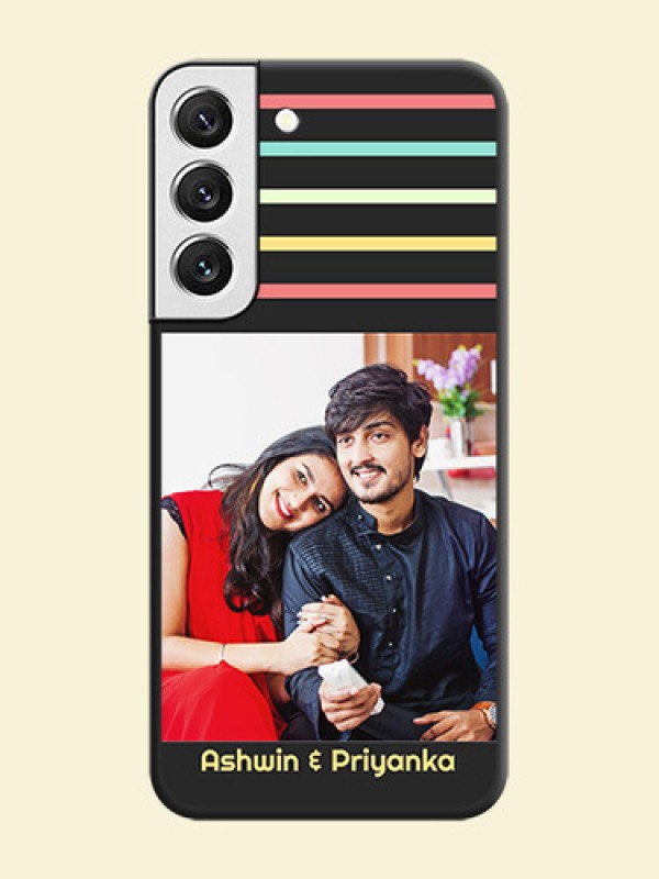 Color Stripes with Photo and Text on Photo on Space Black Soft Matte Mobile Case - Galaxy S22 5G
