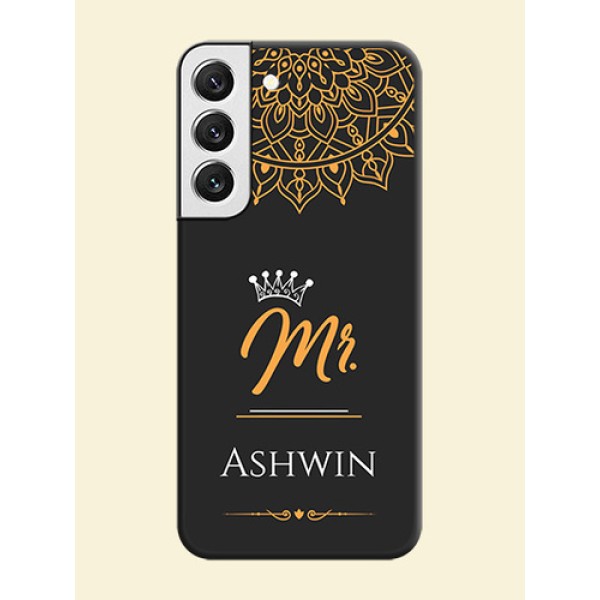 Mr Name with Floral Design on Personalised Space Black Soft Matte Cases - Galaxy S22 5G