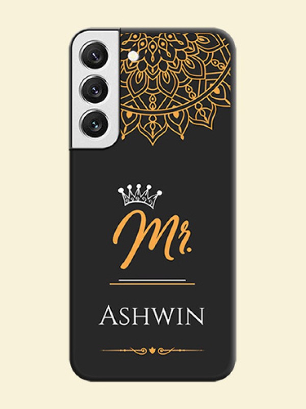 Mr Name with Floral Design on Personalised Space Black Soft Matte Cases - Galaxy S22 5G