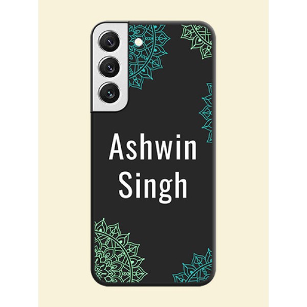 Your Name with Floral Design on Space Black Custom Soft Matte Back Cover - Galaxy S22 5G