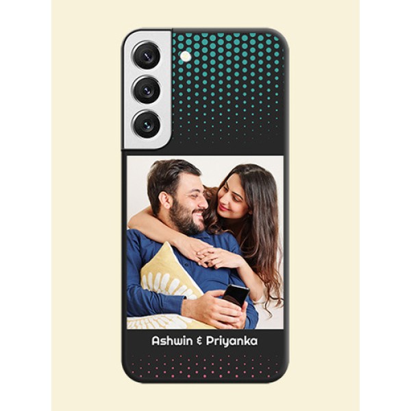 Faded Dots with Grunge Photo Frame and Text on Space Black Custom Soft Matte Phone Cases - Galaxy S22 5G Faded Dots with Grunge Photo Frame and Text on Space Black Custom Soft Matte Phone Cases - Galaxy S22 5G