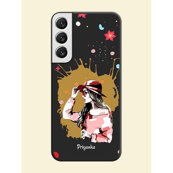 Mordern Lady With Color Splash Background With Custom Text On Space Black Personalized Soft Matte Phone Covers -Samsung Galaxy S22 5G