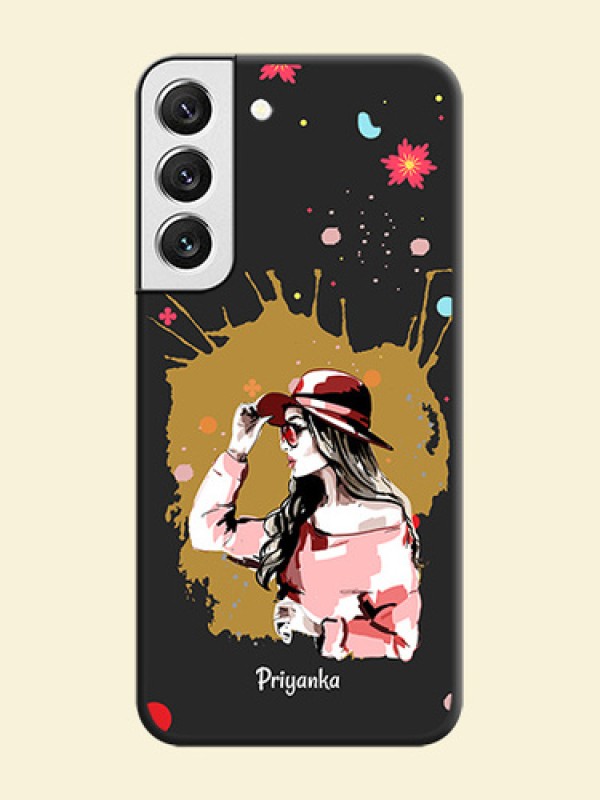 Mordern Lady With Color Splash Background With Custom Text On Space Black Personalized Soft Matte Phone Covers -Samsung Galaxy S22 5G