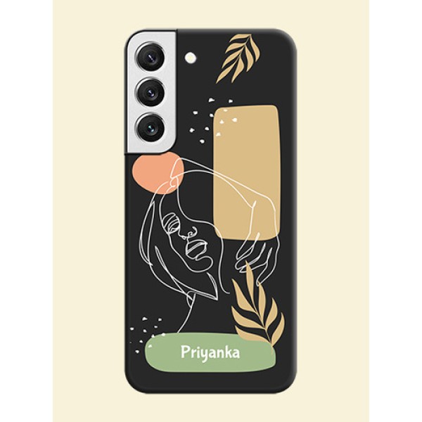 Custom Text With Line Art Of Women & Leaves Design On Space Black Personalized Soft Matte Phone Covers -Samsung Galaxy S22 5G