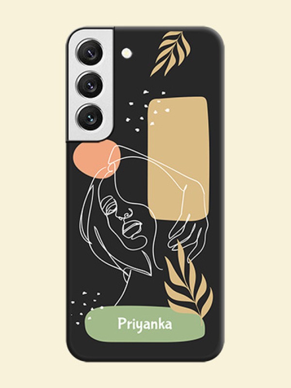 Custom Text With Line Art Of Women & Leaves Design On Space Black Personalized Soft Matte Phone Covers -Samsung Galaxy S22 5G