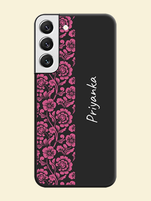 Pink Floral Pattern Design With Custom Text On Space Black Personalized Soft Matte Phone Covers -Samsung Galaxy S22 5G
