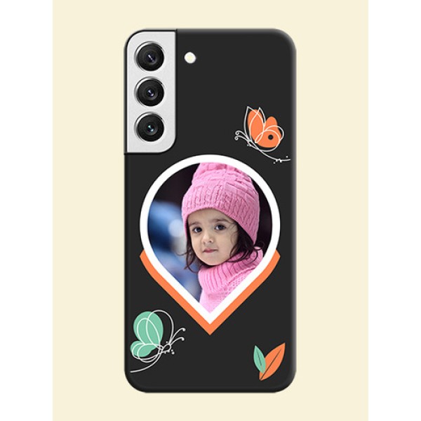 Upload Pic With Simple Butterly Design On Space Black Personalized Soft Matte Phone Covers -Samsung Galaxy S22 5G Upload Pic With Simple Butterly Design On Space Black Personalized Soft Matte Phone Covers -Samsung Galaxy S22 5G