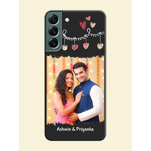 Pink Love Hangings with Name on Space Black Custom Soft Matte Phone Cases - Galaxy S22 Plus 5G Pink Love Hangings with Name on Space Black Custom Soft Matte Phone Cases - Galaxy S22 Plus 5G