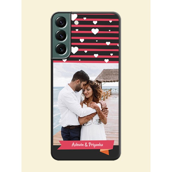 White Color Love Symbols with Pink Lines Pattern on Space Black Custom Soft Matte Phone Cases - Galaxy S22 Plus 5G White Color Love Symbols with Pink Lines Pattern on Space Black Custom Soft Matte Phone Cases - Galaxy S22 Plus 5G