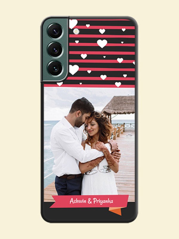 White Color Love Symbols with Pink Lines Pattern on Space Black Custom Soft Matte Phone Cases - Galaxy S22 Plus 5G