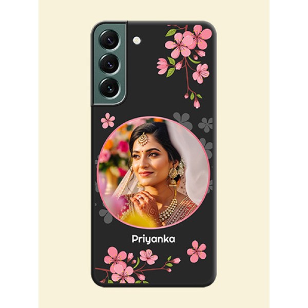 Round Image with Pink Color Floral Design on Photo on Space Black Soft Matte Back Cover - Galaxy S22 Plus 5G Round Image with Pink Color Floral Design on Photo on Space Black Soft Matte Back Cover - Galaxy S22 Plus 5G