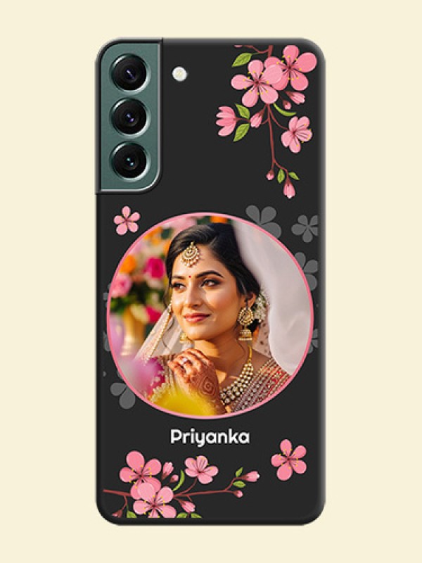 Round Image with Pink Color Floral Design on Photo on Space Black Soft Matte Back Cover - Galaxy S22 Plus 5G
