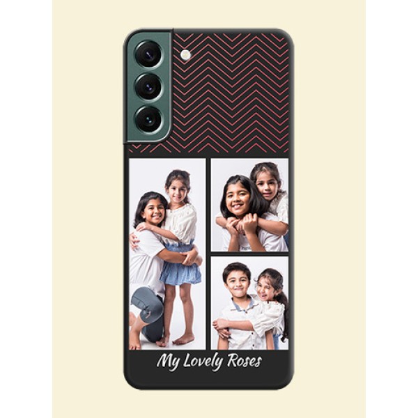 Wave Pattern with 3 Image Holder on Space Black Custom Soft Matte Back Cover - Galaxy S22 Plus 5G Wave Pattern with 3 Image Holder on Space Black Custom Soft Matte Back Cover - Galaxy S22 Plus 5G