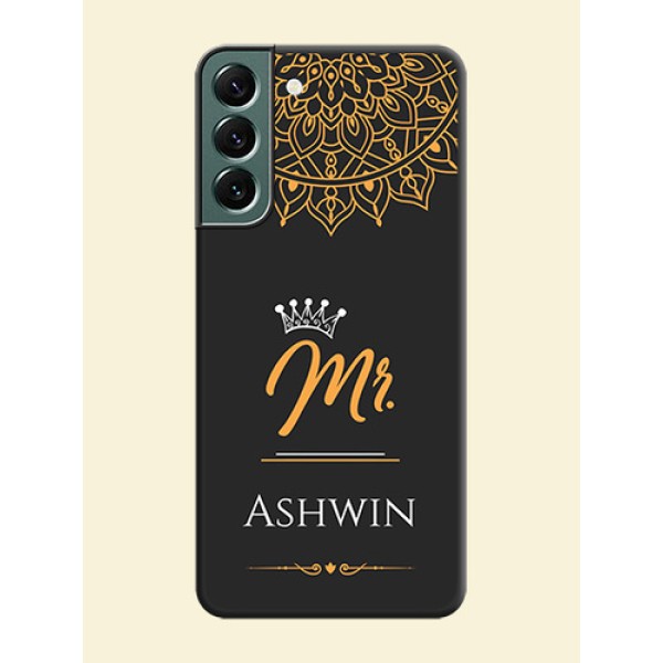 Mr Name with Floral Design on Personalised Space Black Soft Matte Cases - Galaxy S22 Plus 5G