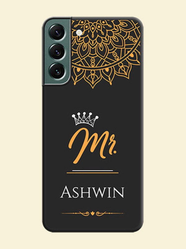 Mr Name with Floral Design on Personalised Space Black Soft Matte Cases - Galaxy S22 Plus 5G