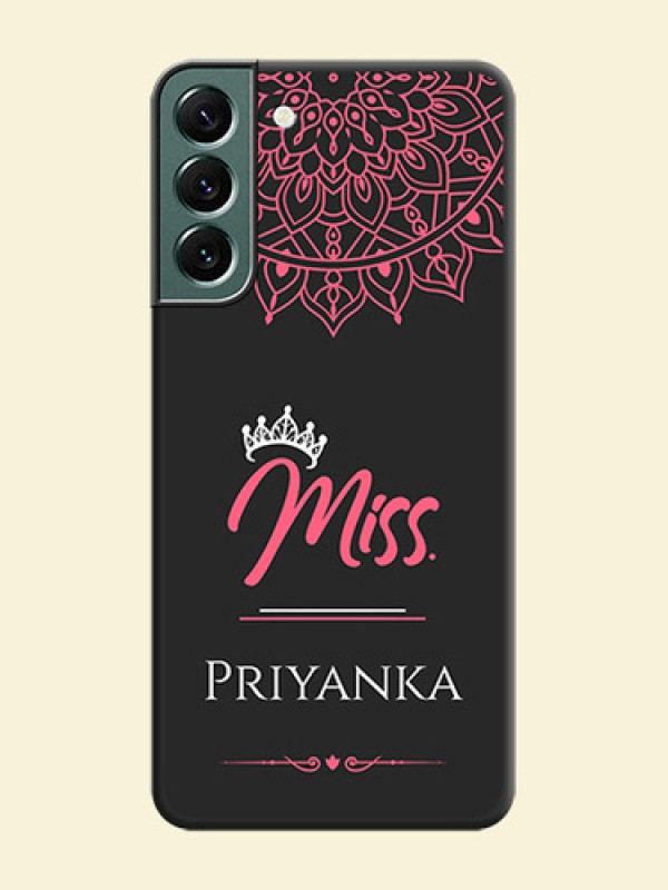 Mrs Name with Floral Design on Space Black Personalized Soft Matte Phone Covers - Galaxy S22 Plus 5G