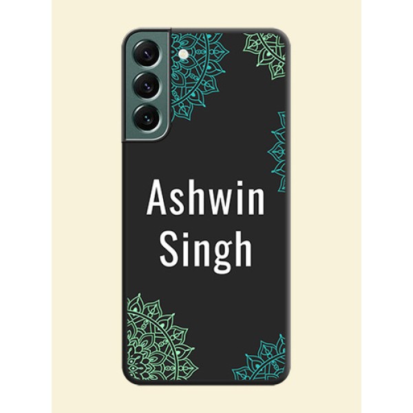 Your Name with Floral Design on Space Black Custom Soft Matte Back Cover - Galaxy S22 Plus 5G