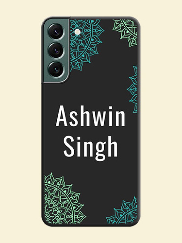Your Name with Floral Design on Space Black Custom Soft Matte Back Cover - Galaxy S22 Plus 5G