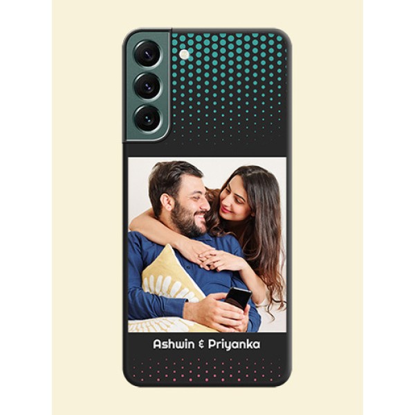 Faded Dots with Grunge Photo Frame and Text on Space Black Custom Soft Matte Phone Cases - Galaxy S22 Plus 5G Faded Dots with Grunge Photo Frame and Text on Space Black Custom Soft Matte Phone Cases - Galaxy S22 Plus 5G