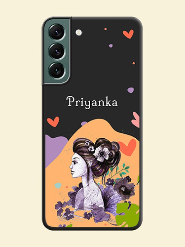 Namecase For Her With Fancy Lady Image On Space Black Personalized Soft Matte Phone Covers -Samsung Galaxy S22 Plus 5G