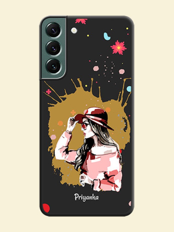 Mordern Lady With Color Splash Background With Custom Text On Space Black Personalized Soft Matte Phone Covers -Samsung Galaxy S22 Plus 5G