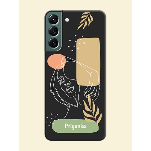 Custom Text With Line Art Of Women & Leaves Design On Space Black Personalized Soft Matte Phone Covers -Samsung Galaxy S22 Plus 5G