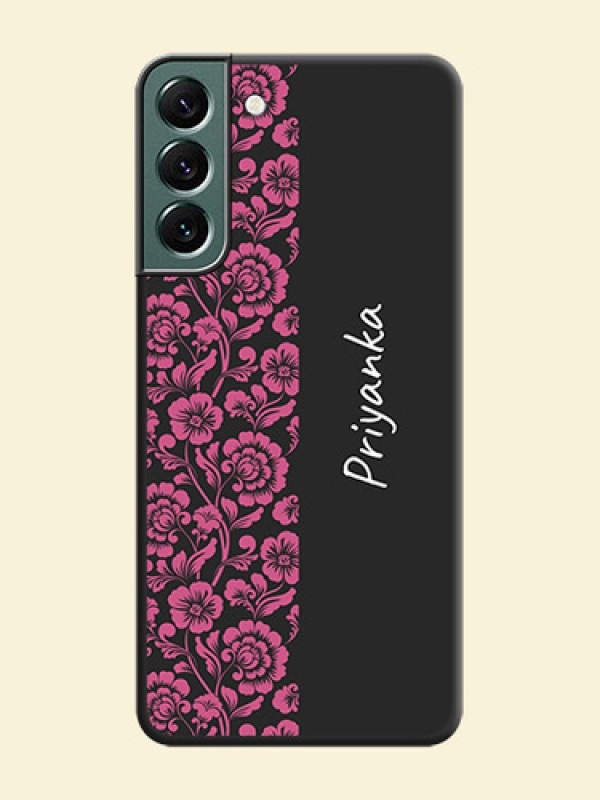 Pink Floral Pattern Design With Custom Text On Space Black Personalized Soft Matte Phone Covers -Samsung Galaxy S22 Plus 5G
